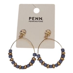 Gold and Blue Penningtons Women's Beaded Hoop Earrings